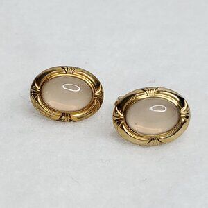 Vintage Anson Cufflinks Gold Tone White Semi Translucent Faux Moonstone Oval